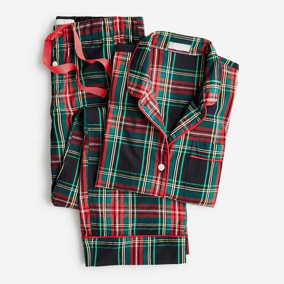 J. Crew Other - NWT J Crew Long-Sleeve Cotton Poplin Pajama Set in Black Stewart Tartan